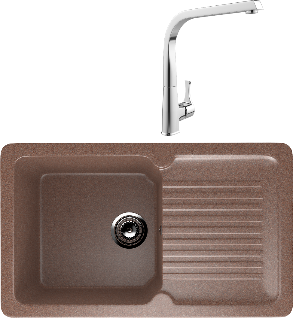 Комплект Мойка Ulgran U-506 -307 77x50, терракот, искусственный мрамор + Смеситель MEGA Mega MG-SUN03 глянцевый хром